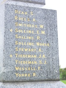 Detail of Wallalong Memorial showing members of the Solling family that served in WW1. Sister Solling's brother Eric 'Rick' Solling was killed at Gallipoli.Photo: A John Bramble