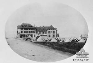 The Australian Voluntary Hospital in the Hotel du Golfe, Wimereux, northern France.  The tents housed the nursing staff.