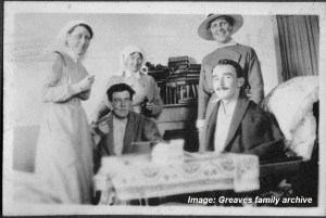 Australian Voluntary Hospital, Matron Greaves is standing at right. Image courtesy Greaves family archive.  Click on image to enlarge.