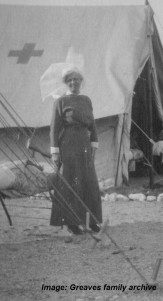 Matron Greaves at Australian Voluntary Hospital Camp, c1914-1915. Image courtesy Greaves family archive.  Click on image to enlarge.