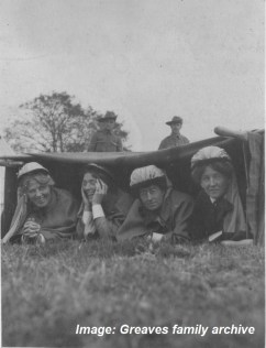 Field days practice, St Nazaire, France 1914.  Matron Greaves is on the left.   Image courtesy Greaves family archive.